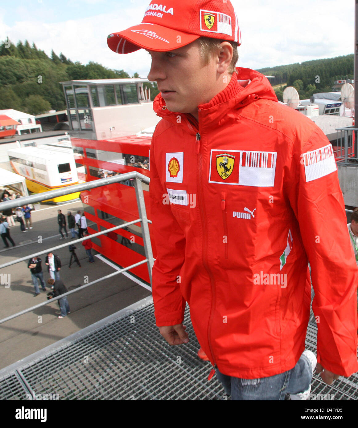 Finnish Formula One driver Kimi Raikkonen of Scuderia Ferrari arrives at  the track of Spa-Francorchamps,