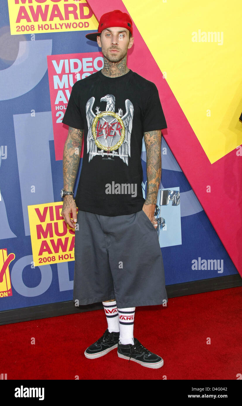 Musician Travis Barker of the band 'Blink 182' arrives at the 2008 MTV  Video Music Awards at Paramount Studios in Hollywood, Los Angeles, USA, 07  September 2008. Photo: Hubert Boesl Stock Photo - Alamy