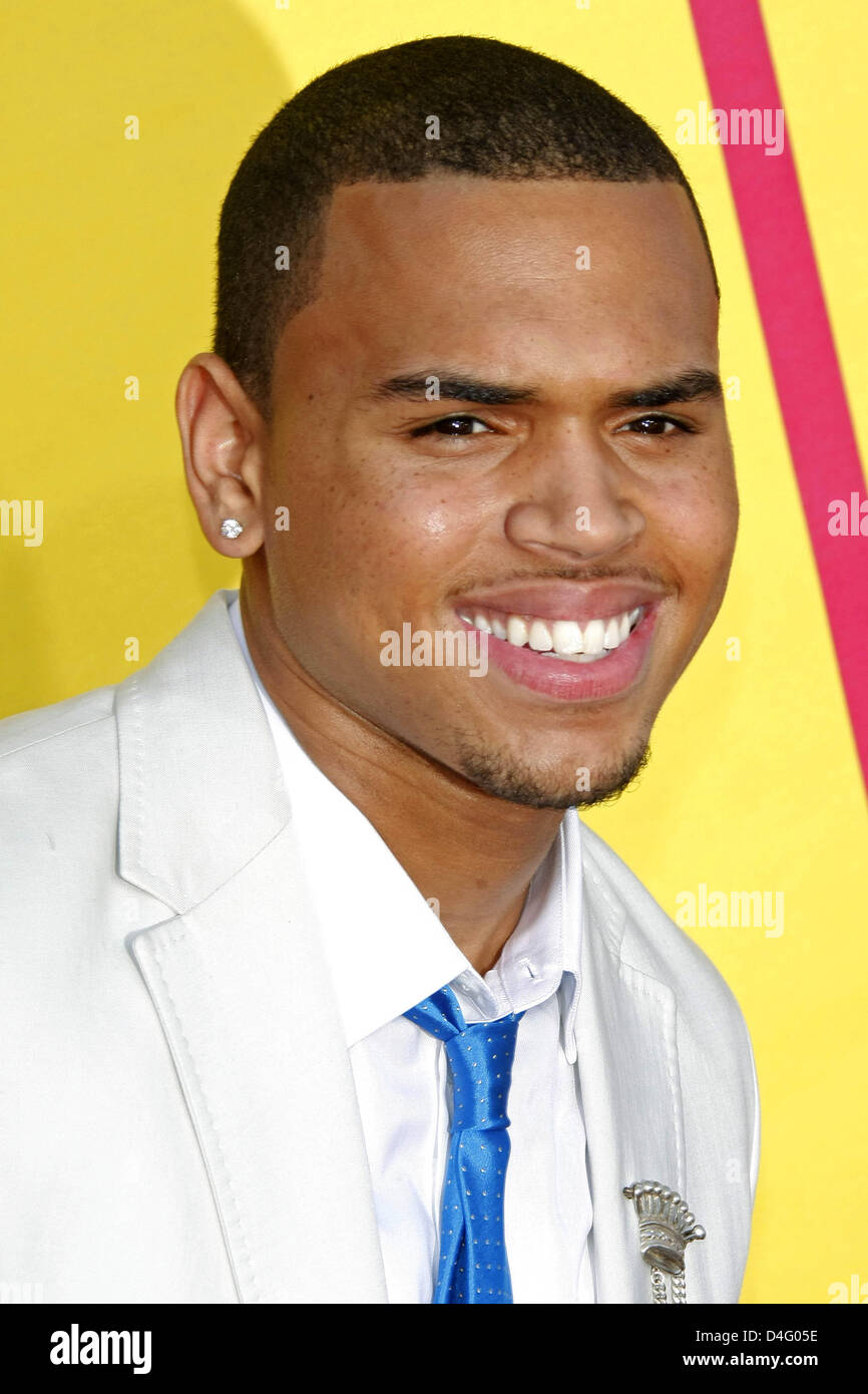 Musician Chris Brown arrives at the 2008 MTV Video Music Awards at Paramount Studios in Hollywood, Los Angeles, USA, 07 September 2008. Photo: Hubert Boesl Stock Photo