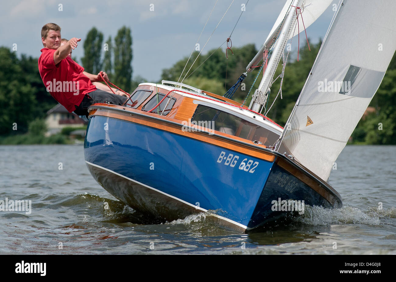 Koenigs Wusterhausen, Germany, when cruising sailboat on upwind course Stock Photo