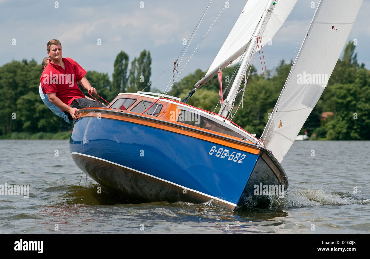Koenigs Wusterhausen, Germany, when cruising sailboat on upwind course Stock Photo