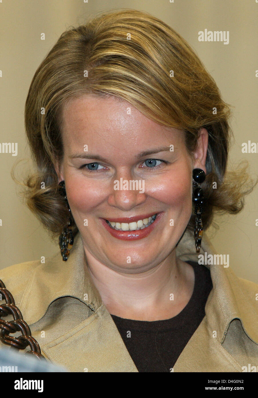 Princess Mathilde of Beligium pictured during the Belgian Crown Prince Couple's visit at Studio 100 television production house in Schelle, 09 September 2008. Photo: Patrick van Katwijk Stock Photo