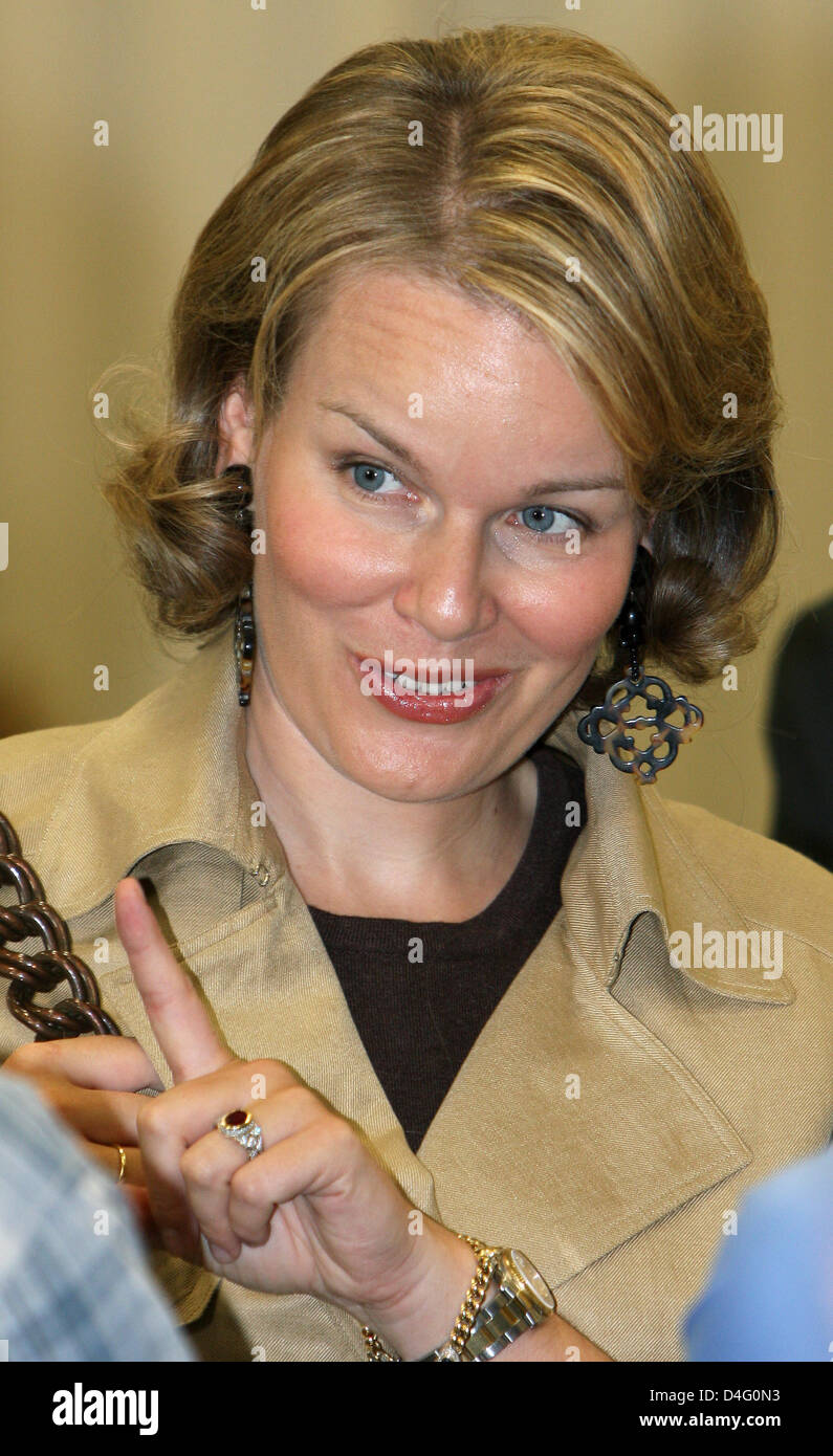 Princess Mathilde of Beligium pictured during the Belgian Crown Prince Couple's visit at Studio 100 television production house in Schelle, 09 September 2008. Photo: Patrick van Katwijk Stock Photo