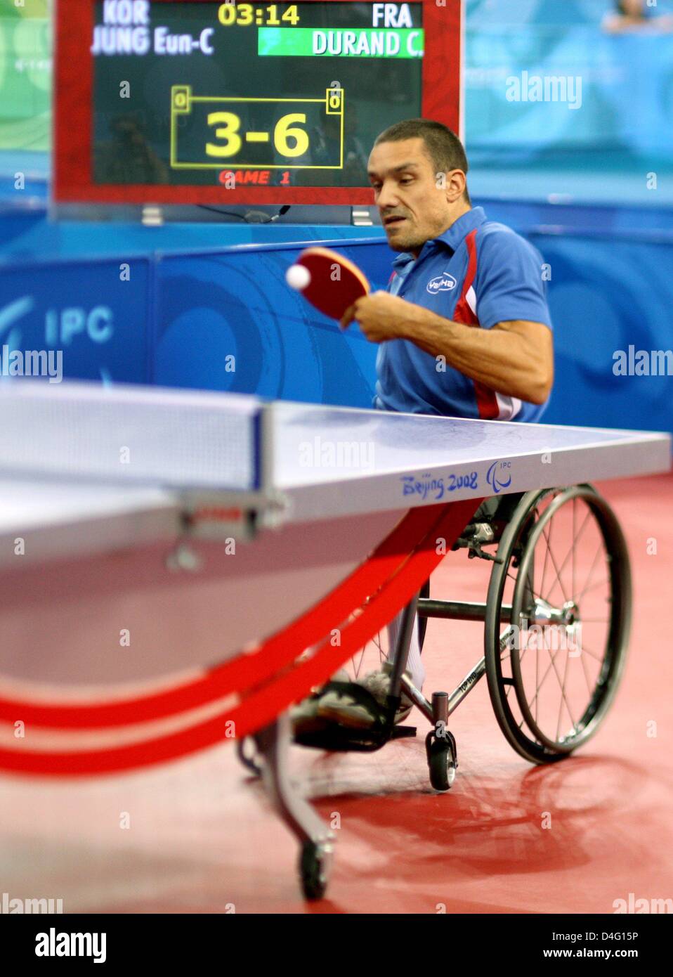 French table tennis player Christophe Durand faces Korean EunChang