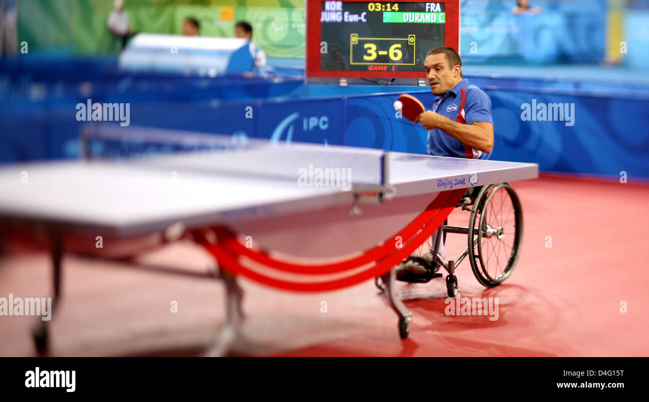 French table tennis player Christophe Durand faces Korean EunChang