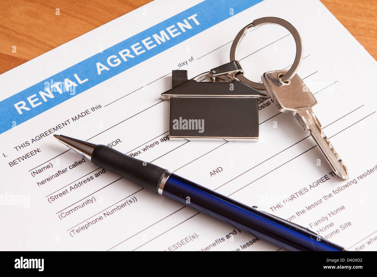 Close up of lease agreement empty document with pen Stock Photo