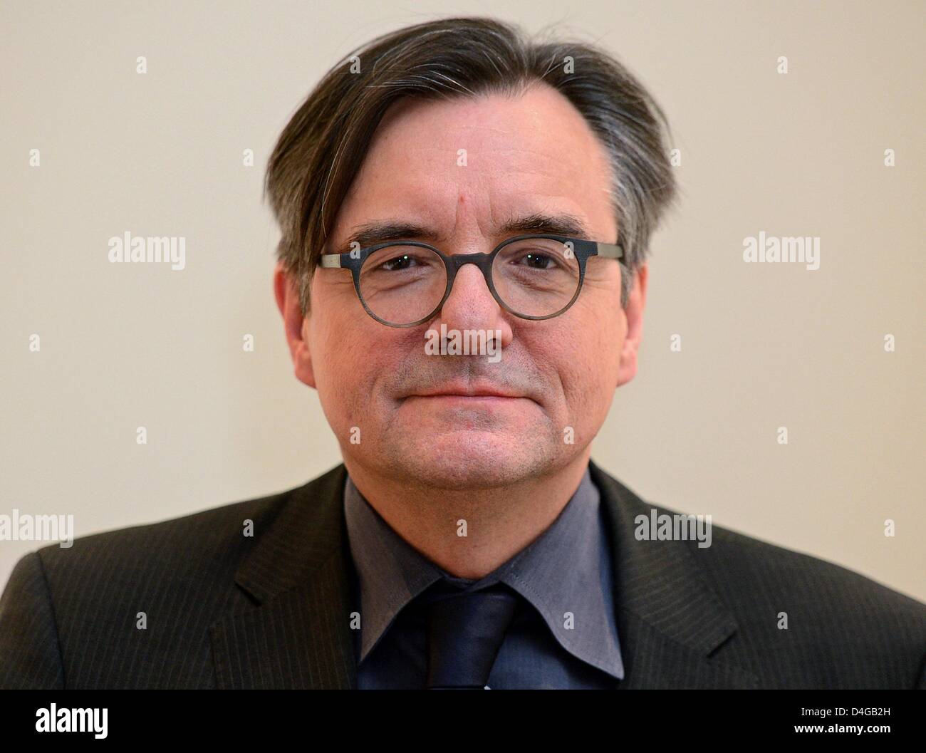 Literary scholar Klaus-Michael Bogdal from Bielefeld poses at concert hall Gewandhaus in Leipzig, Germany, 13 March - Stock Image