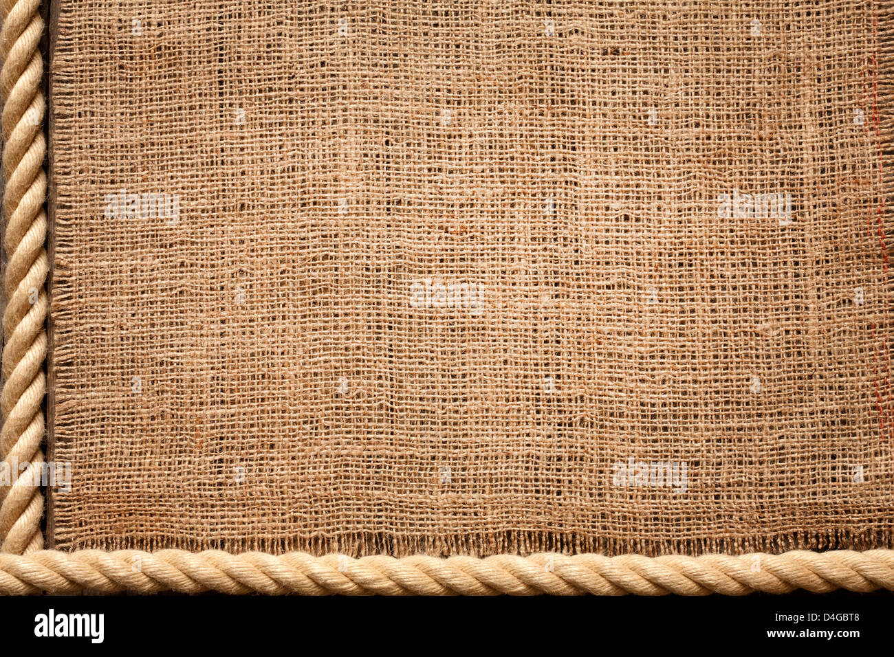 Rope and jute old vintage background concept on boards Stock Photo