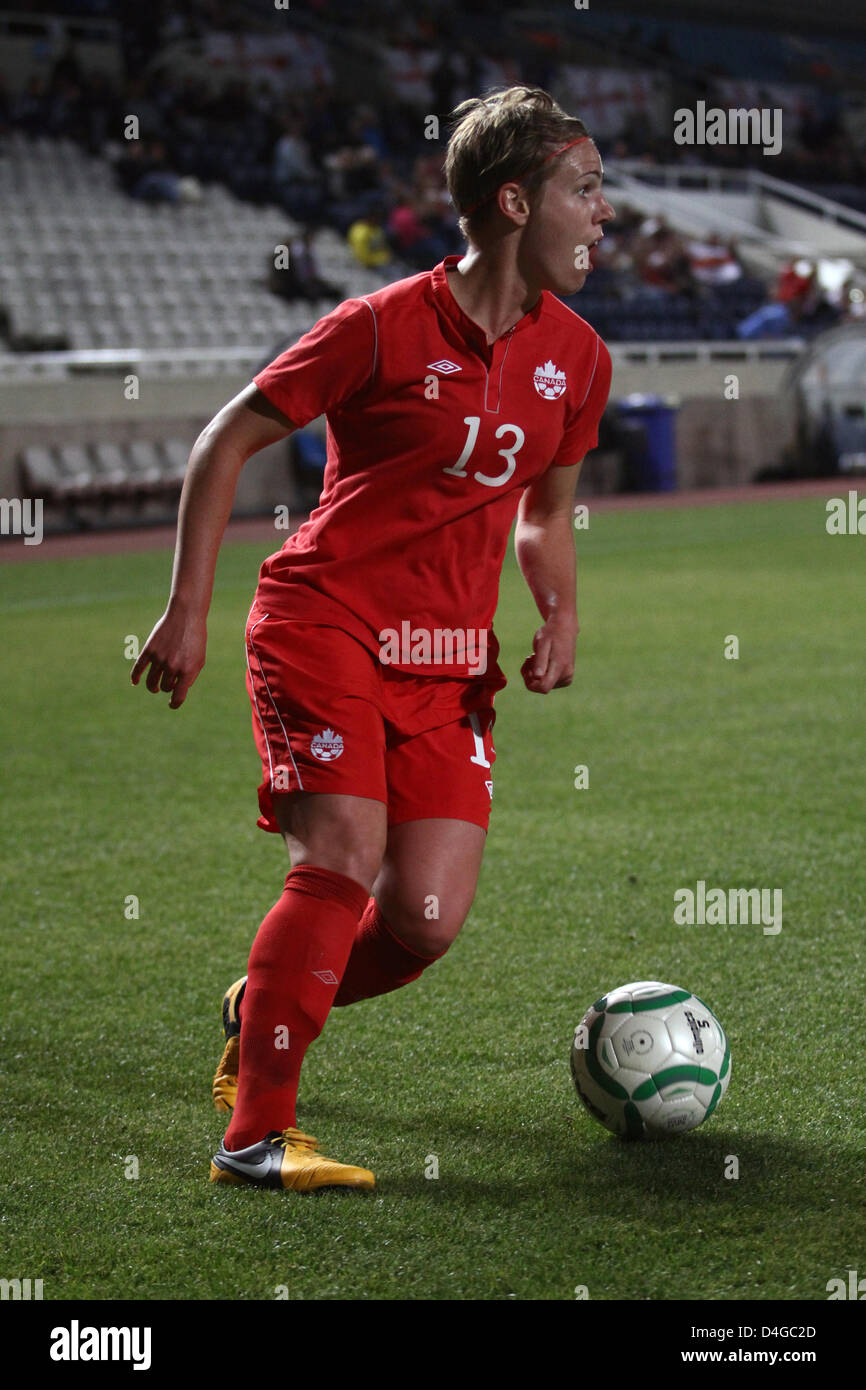 CYPRUS,NICOSIA-MARCH 9:Sophie Schmidt  during the game between England and Canada for the Final of Cyprus Football Womens Cup in Nicosia on March 13,2013 Stock Photo