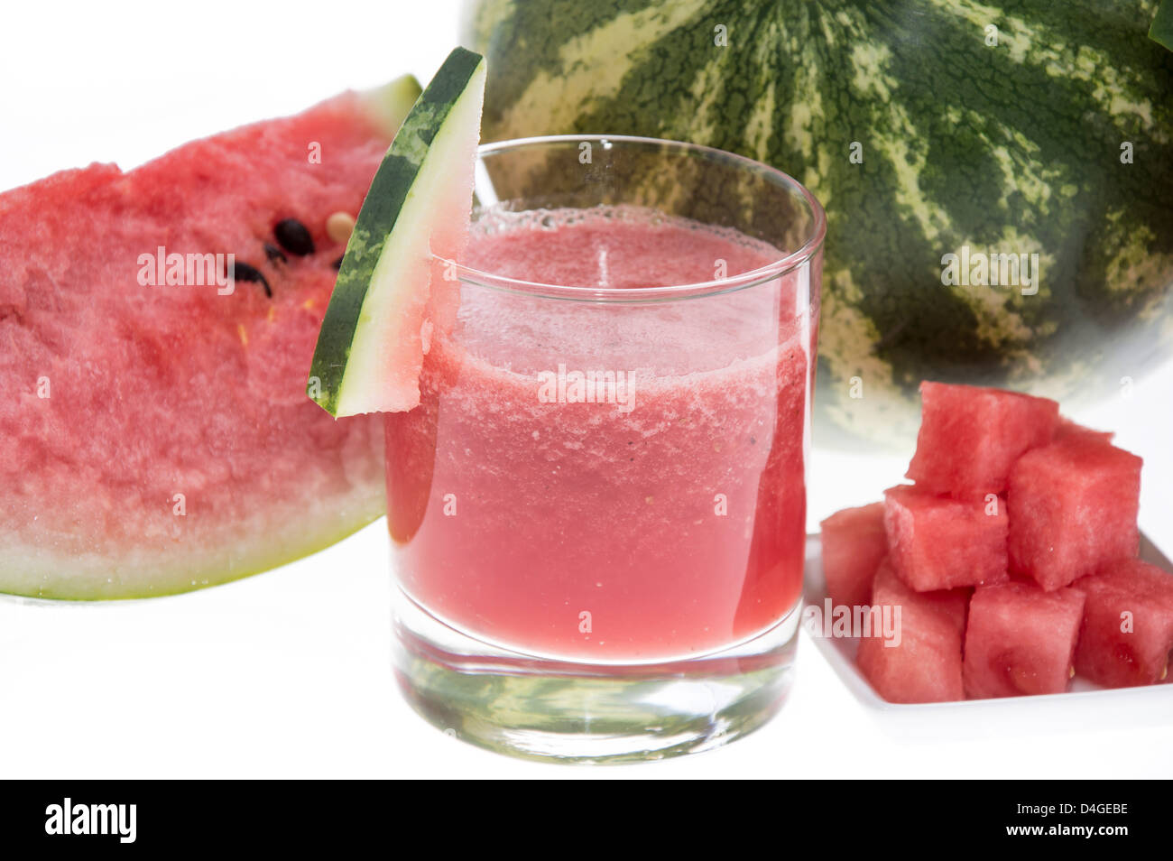 Homemade Watermelon Juice isolated on white background Stock Photo