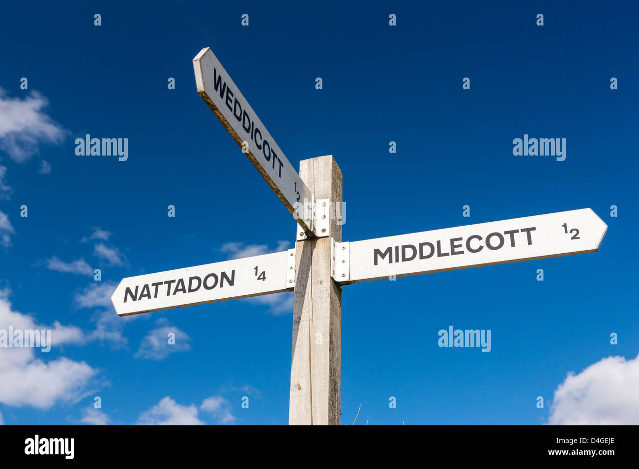Signpost with destinations in Dartmoor National Park, Chagford, Devon, England, UK, Europe. Stock Photo