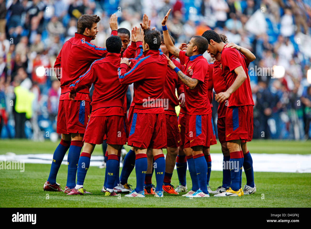 Madrid, Spain, FC Barcelona's players before the semi-finals of the UEFA Champions League Stock Photo
