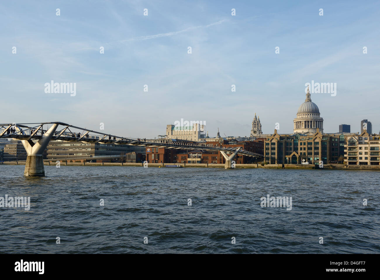 St Pauls Cathedral and the London Millennium Footbridge UK Stock Photo