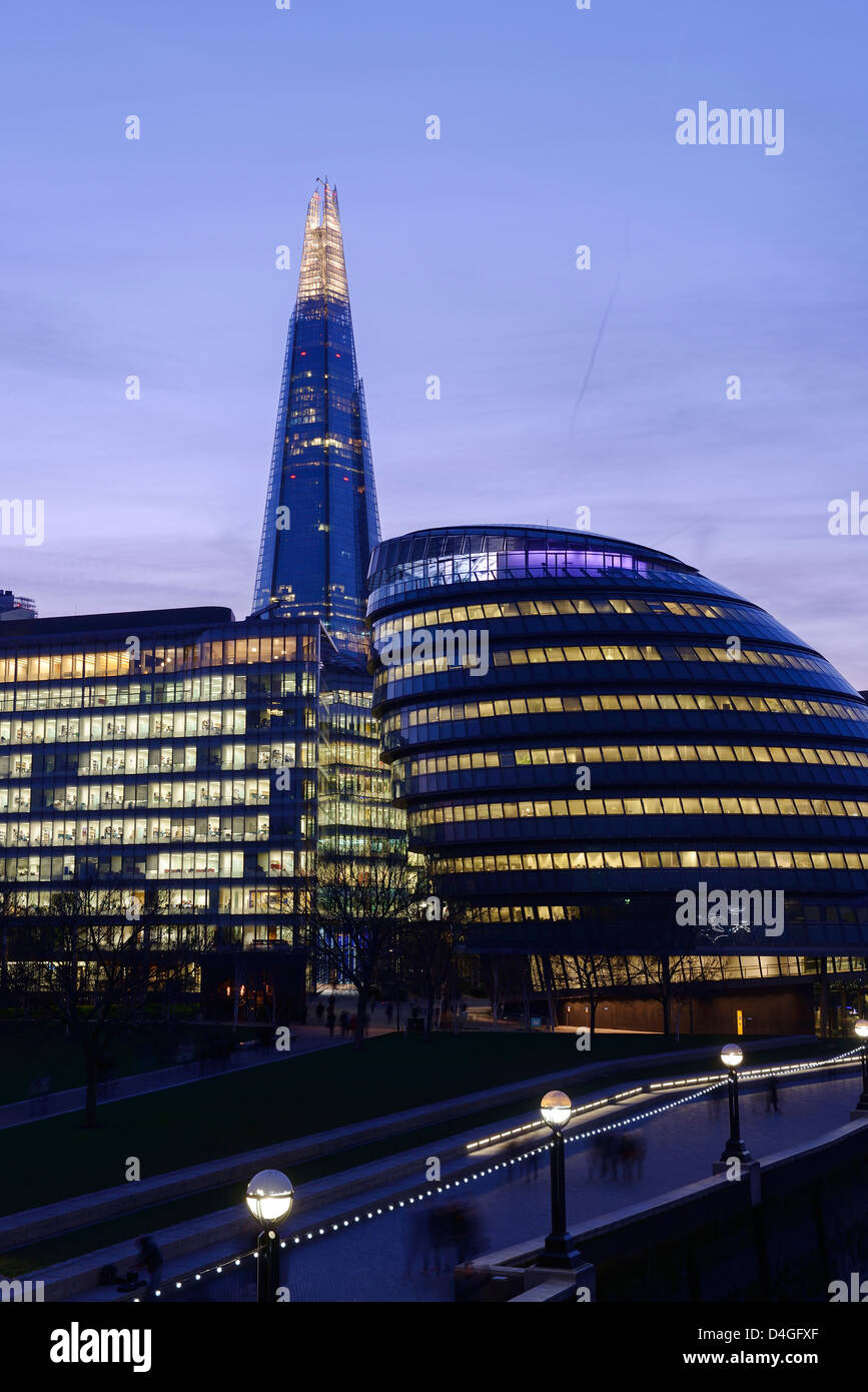 The Shard and CIty Hall at dusk London UK Stock Photo