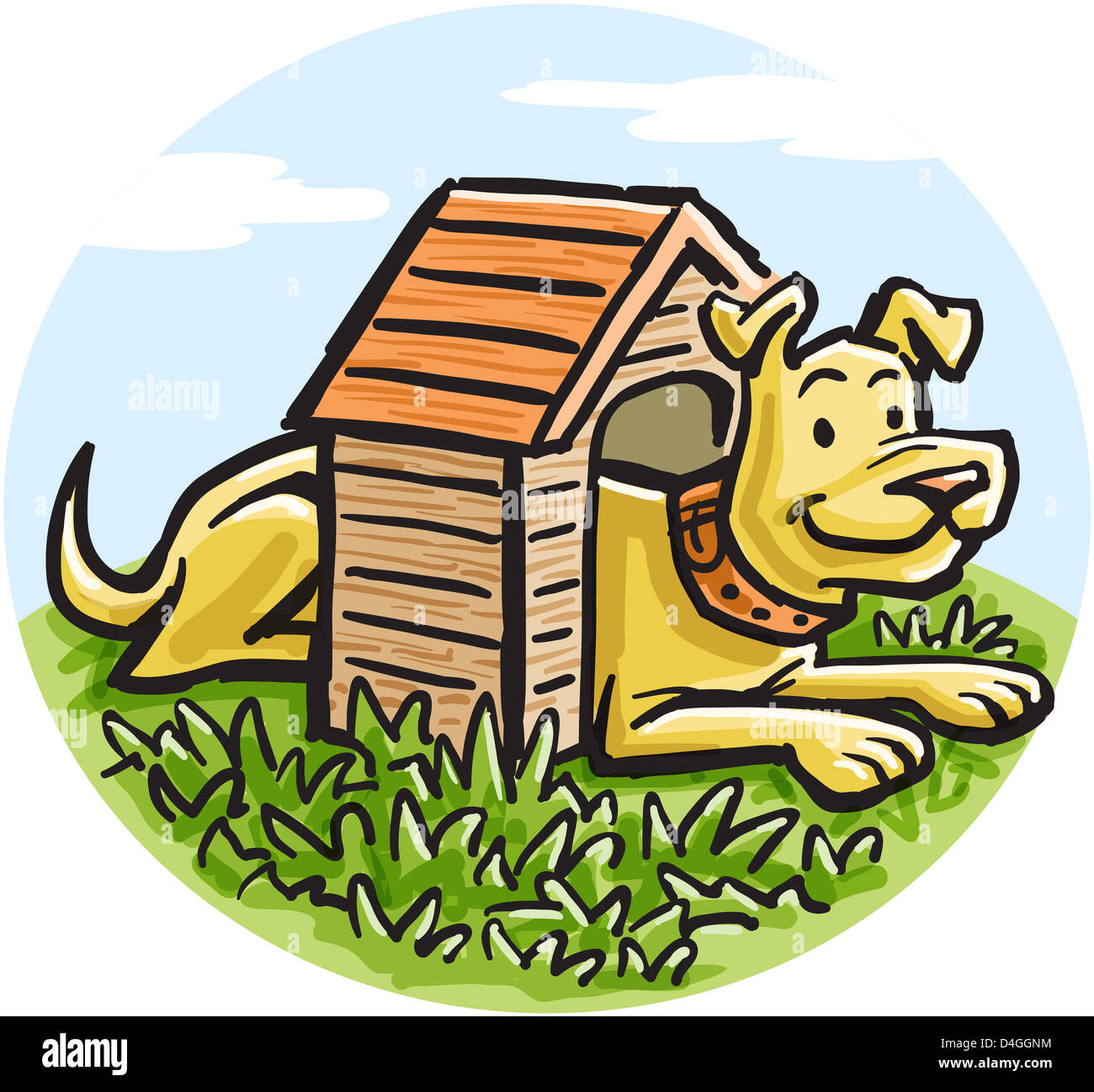 A big dog in a small dog house Stock Photo - Alamy
