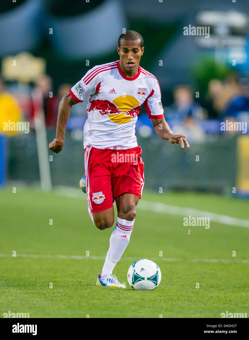 March 10, 2013: New York Red Bulls defender Roy Miller (7) in action during the MLS game between the New York Red Bulls and the San Jose Earthquakes at Buck Shaw Stadium in Santa Clara CA. San Jose defeated New York 2-1. Stock Photo