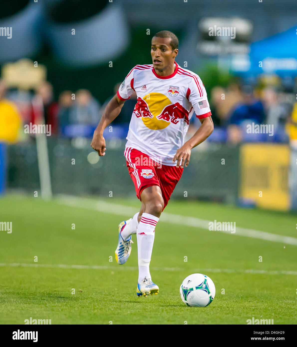 March 10, 2013: New York Red Bulls defender Roy Miller (7) in action during the MLS game between the New York Red Bulls and the San Jose Earthquakes at Buck Shaw Stadium in Santa Clara CA. San Jose defeated New York 2-1. Stock Photo
