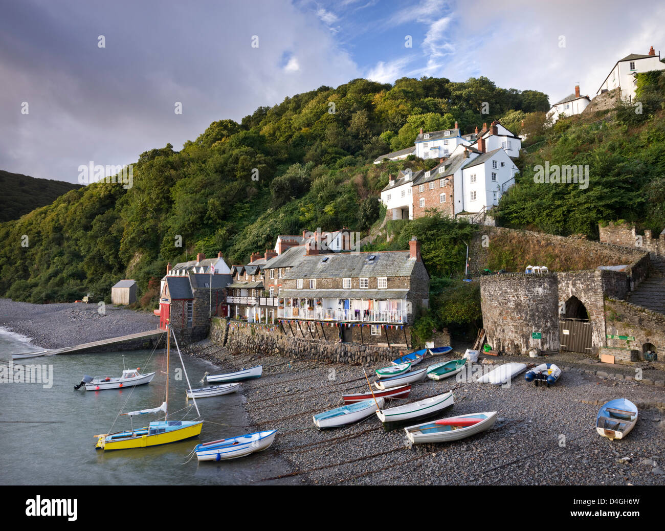 Picturesque fishing village of Clovelly, North Devon, England. Autumn (September). Stock Photo