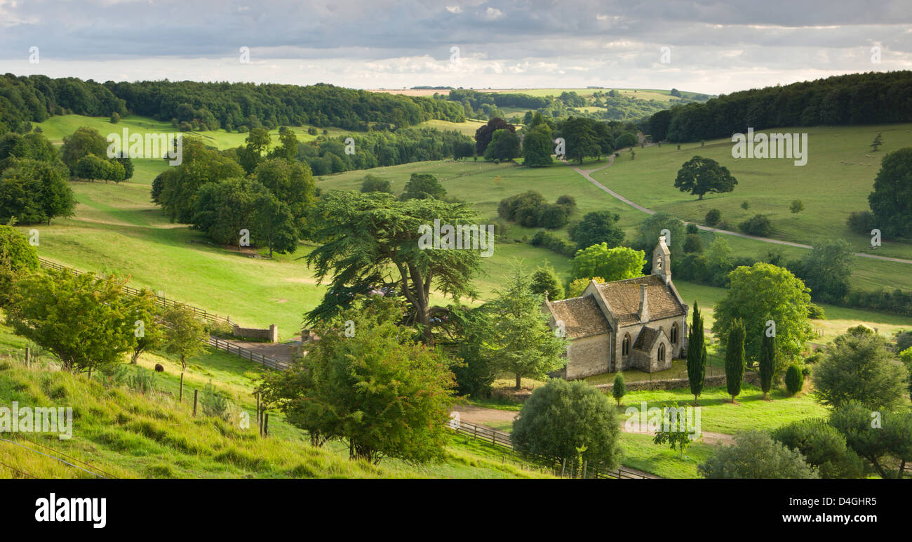 Church of St Mary the Virgin, surrounded by beautiful countryside, Lasborough in the Cotswolds, Gloucestershire Stock Photo