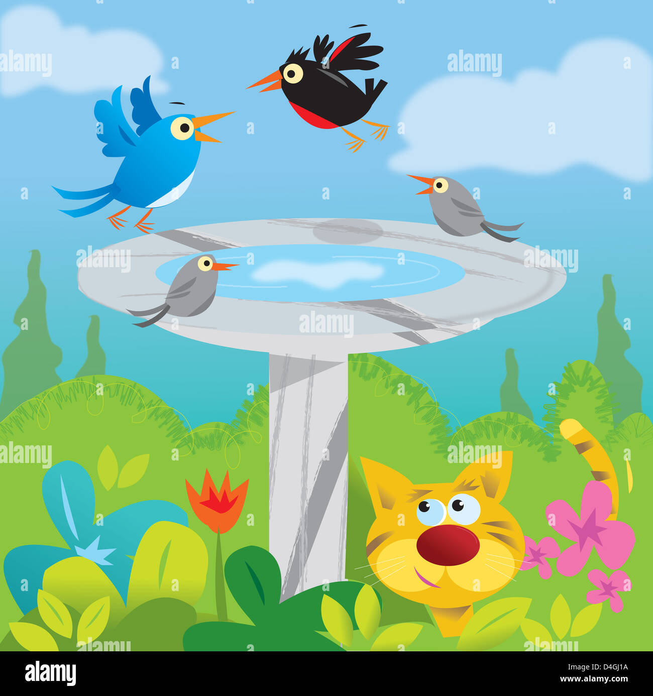 Birds at a bird bath Stock Photo Alamy