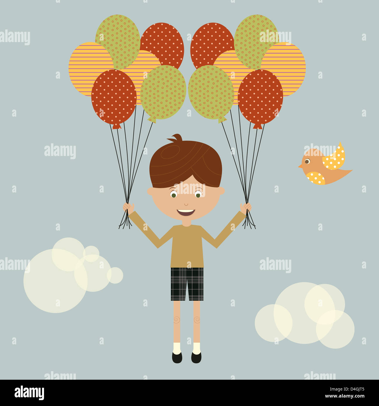 A boy floating away with balloons Stock Photo Alamy