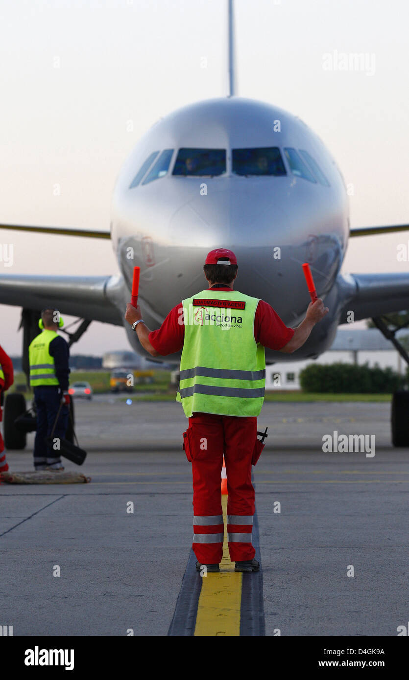 Schoenefeld, Germany, an aircraft before take-off Stock Photo