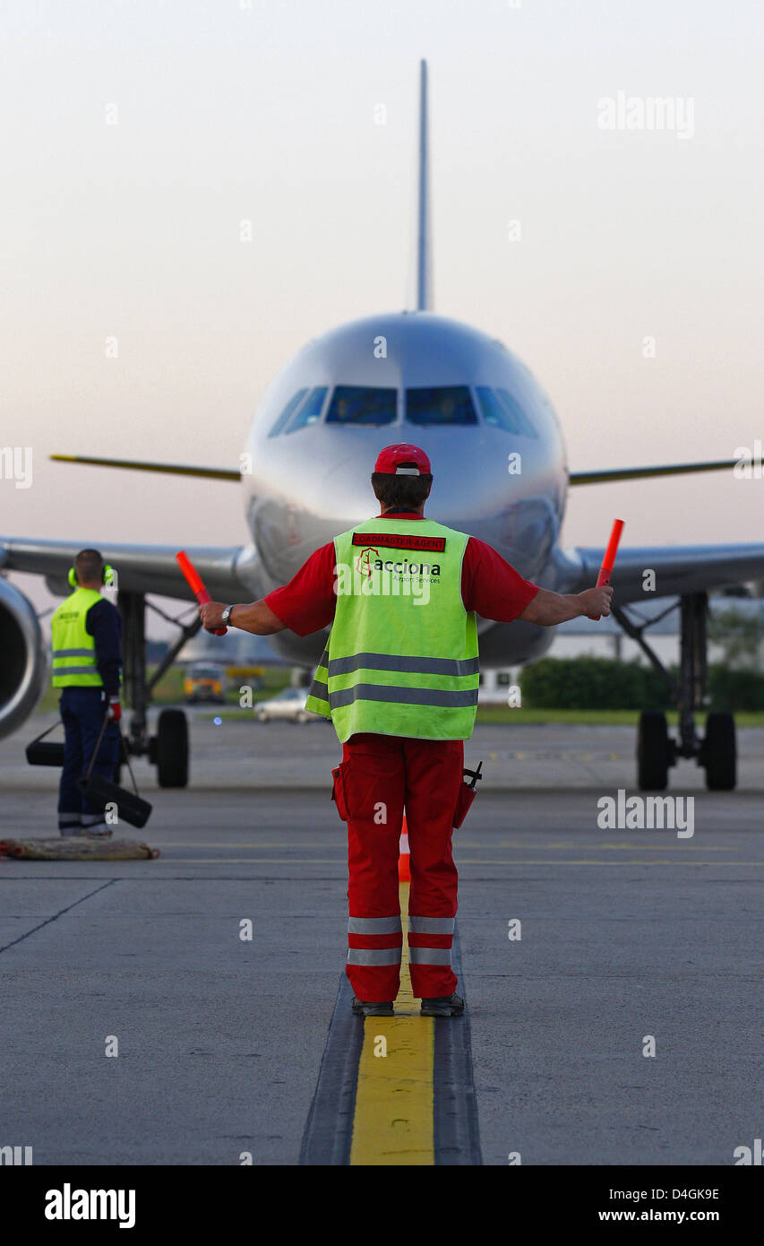 Schoenefeld, Germany, an aircraft before take-off Stock Photo