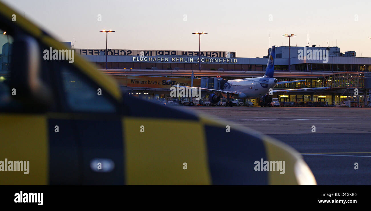 Schoenefeld, Germany, airplane on the runway, the airport Berlin Tegel Stock Photo