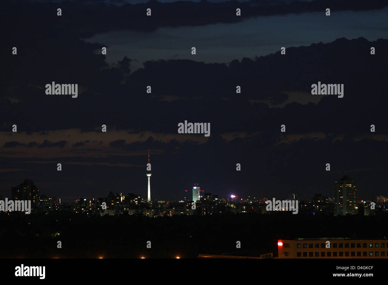 Schoenefeld, Germany, viewed at night from Berlin Schoenefeld airport from Stock Photo