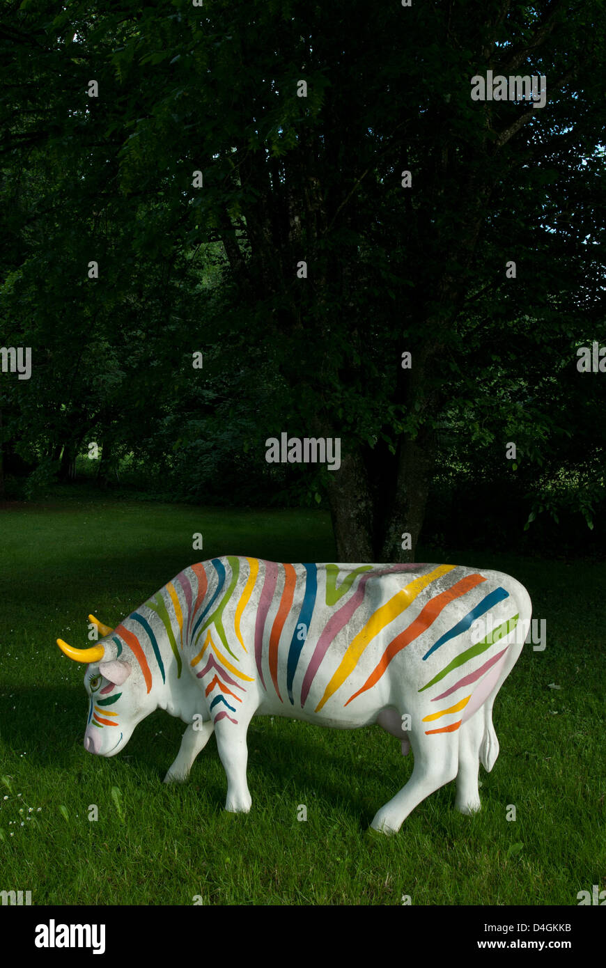 Freiburg, Germany, shows a colorful striped cow Stock Photo