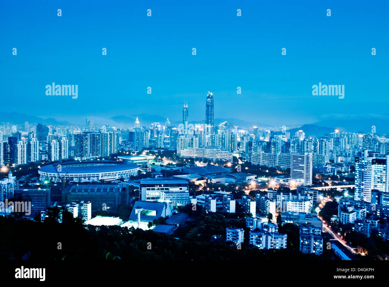 abstract glass skyscrapers at night Stock Photo