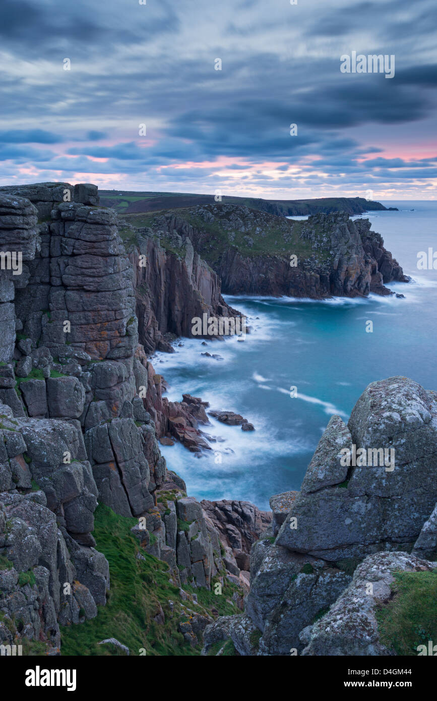 Magnificent granite cliffs from Pordenack Point, Land's End, Cornwall, England. Winter (December) 2012. Stock Photo