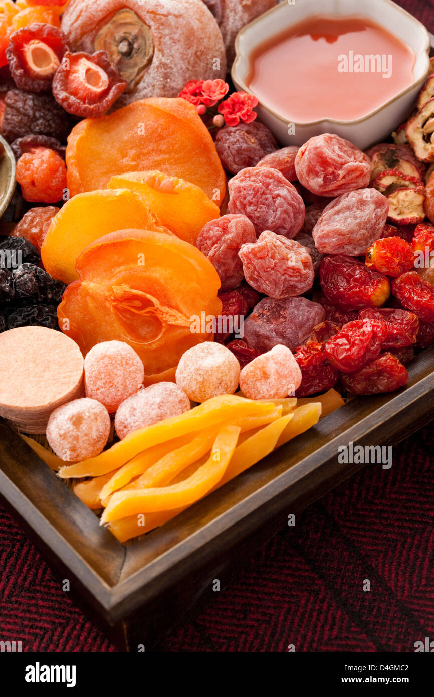 Various Chinese traditional preserved fruits Stock Photo