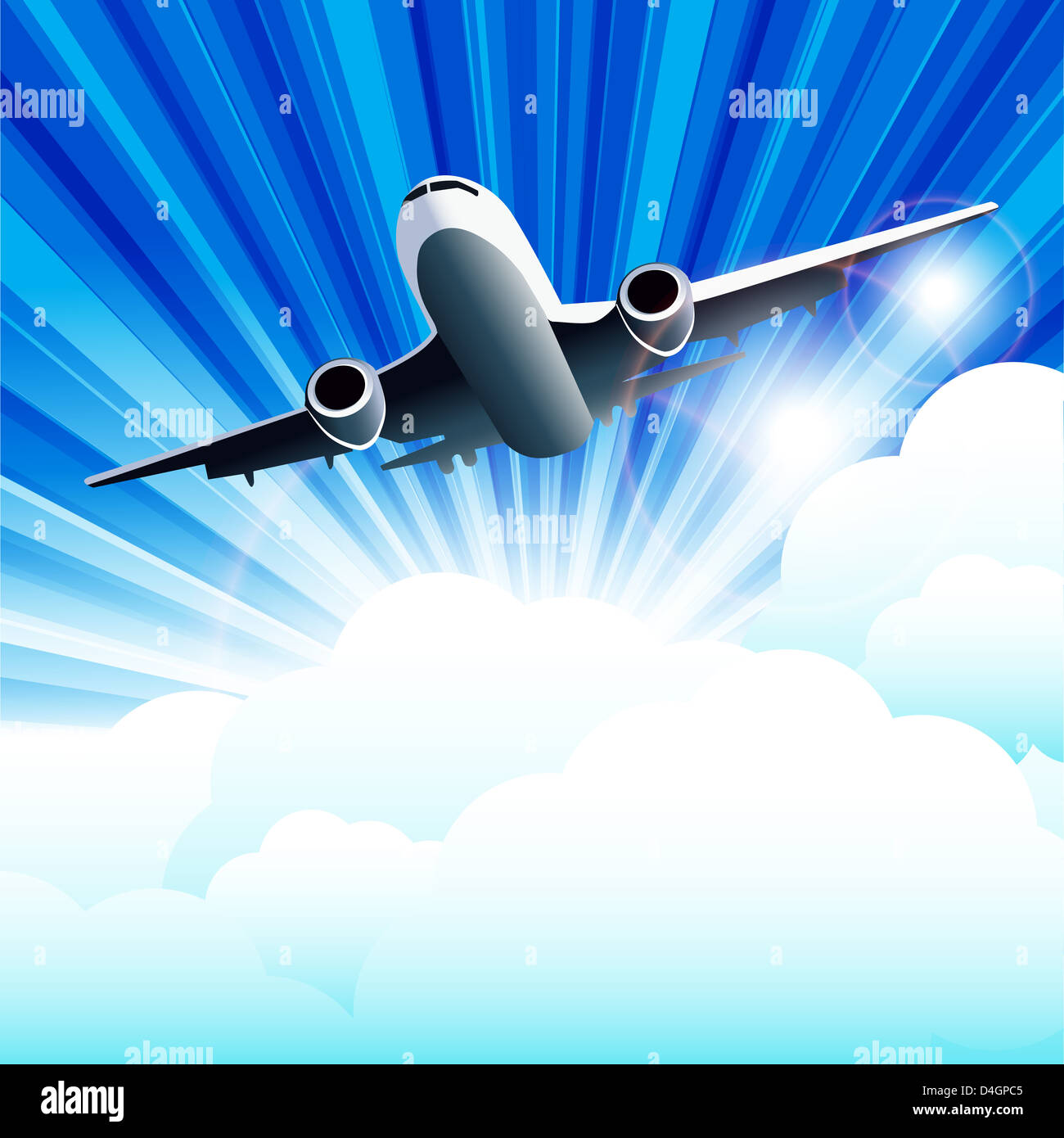 illustration, plane on cloud on background blue sky Stock Photo - Alamy