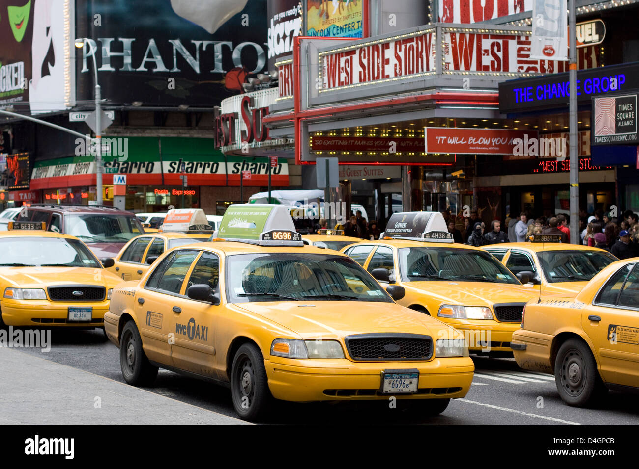 New York Taxi Cabs backed up in Times Square USA Stock Photo