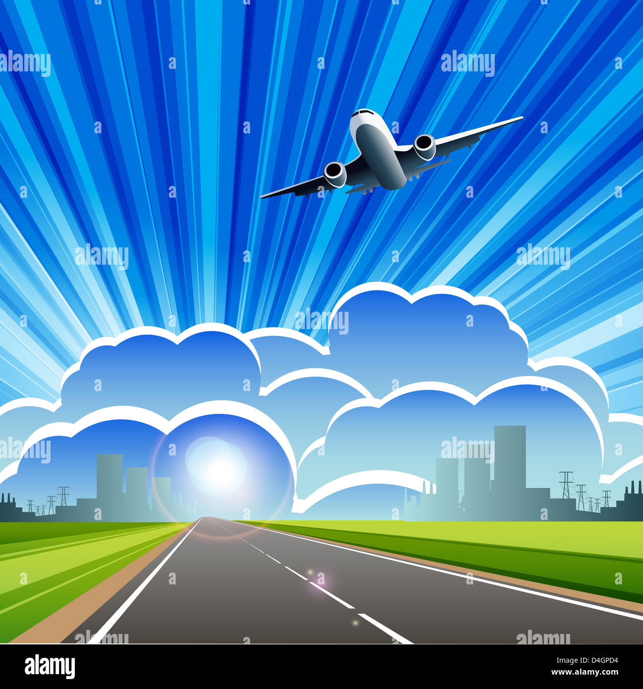 illustration plane on cloud on background blue sky Stock Photo - Alamy