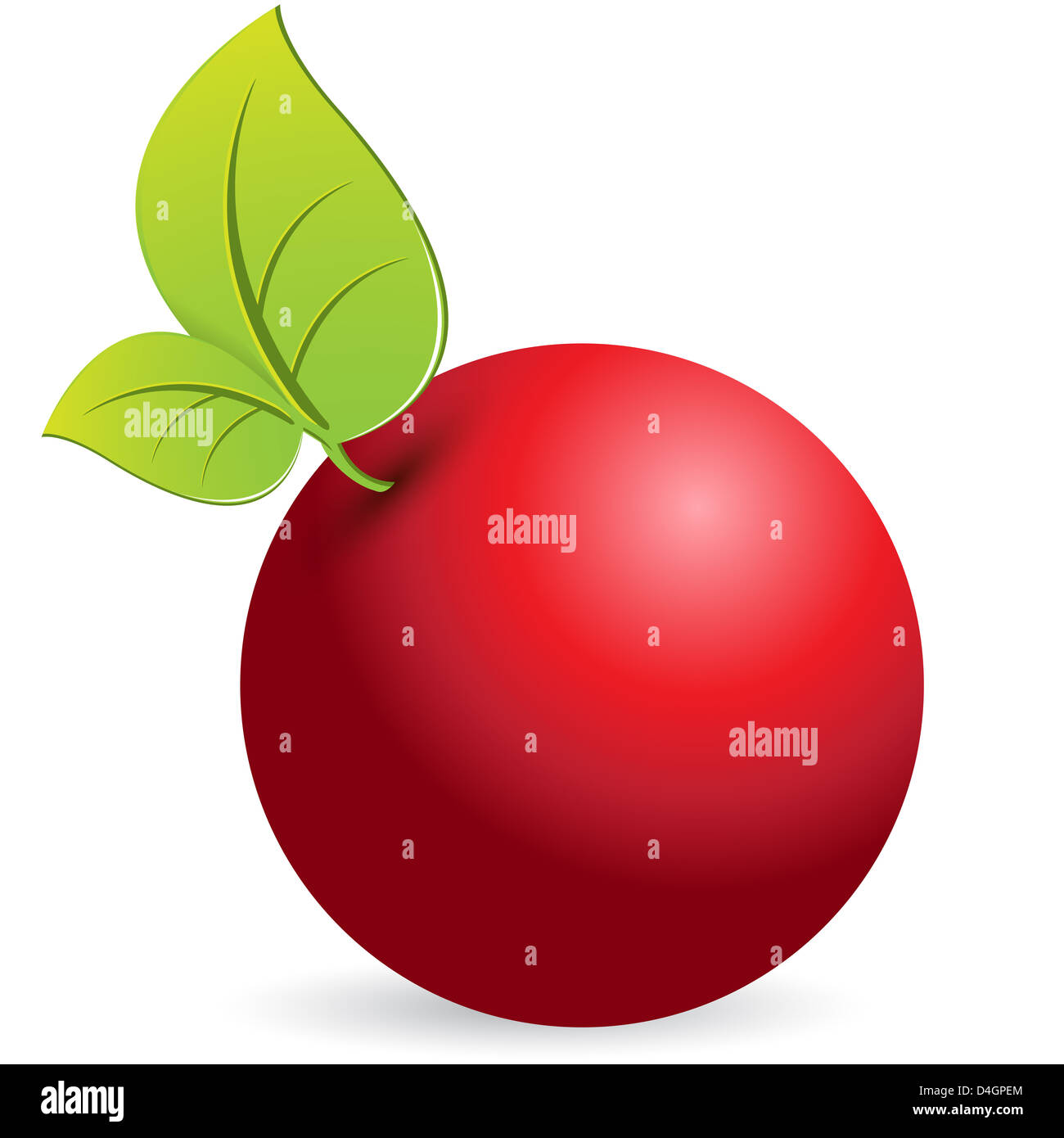 illustration, brightly red apple with green sheet on white Stock Photo ...