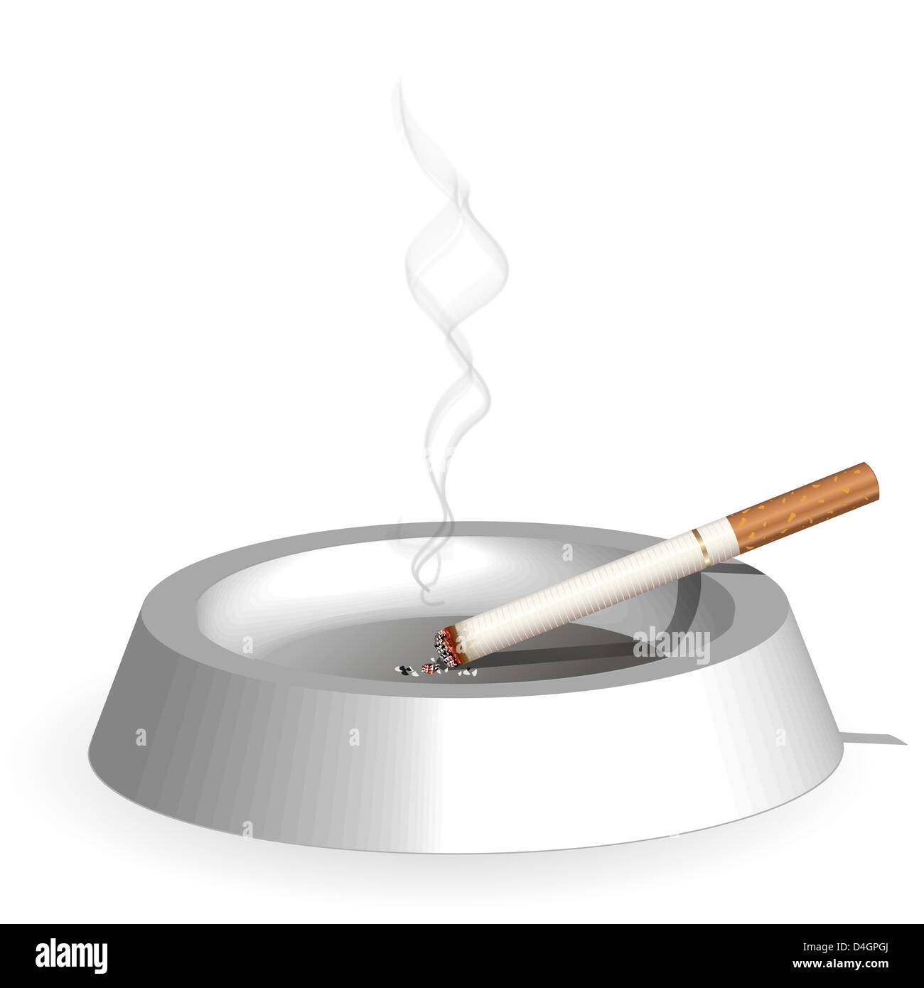 illustration, alight cigarette in ashtray on white background Stock Photo