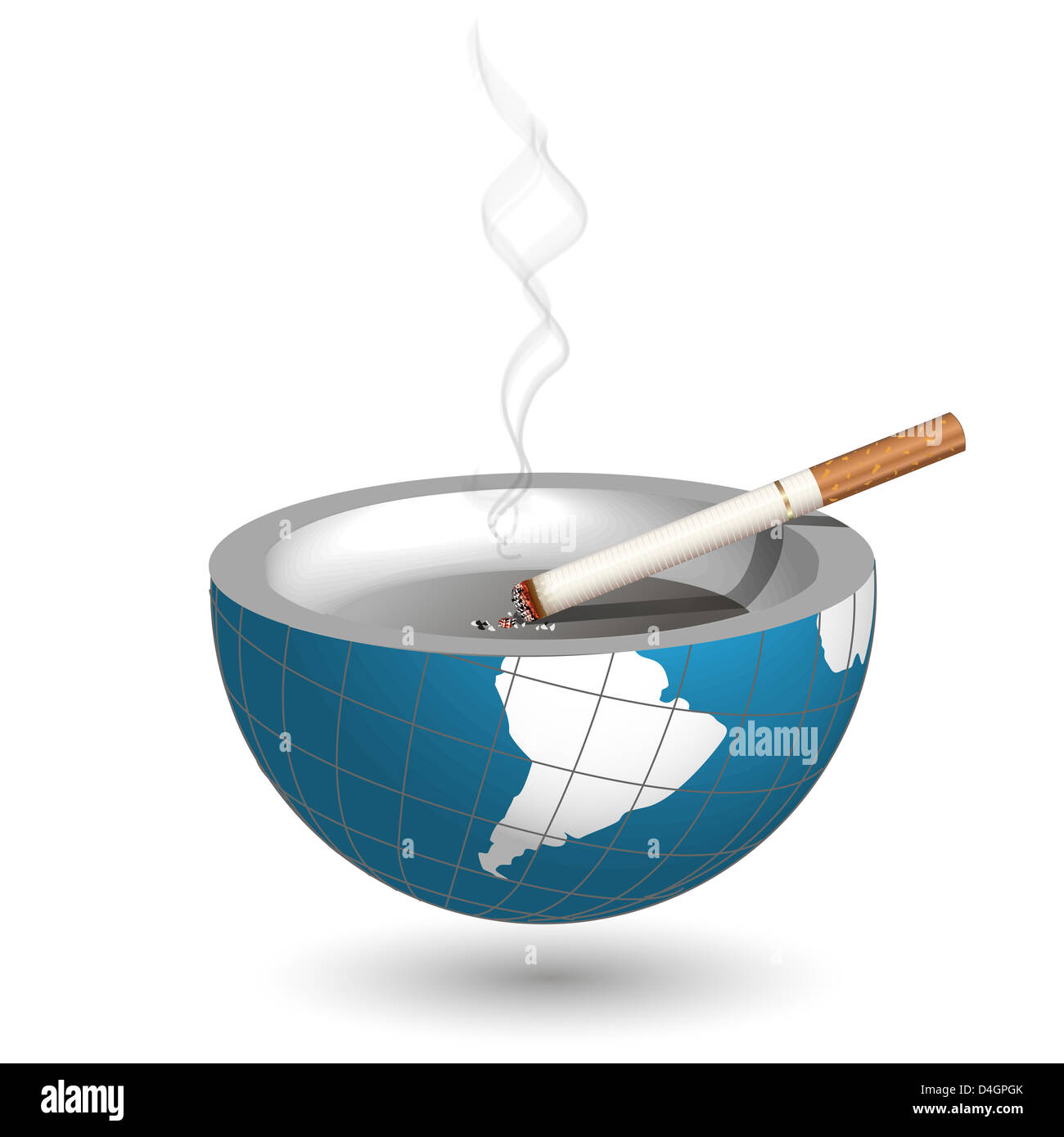 illustration, burning cigarette in ashtray in the manner of globe Stock Photo
