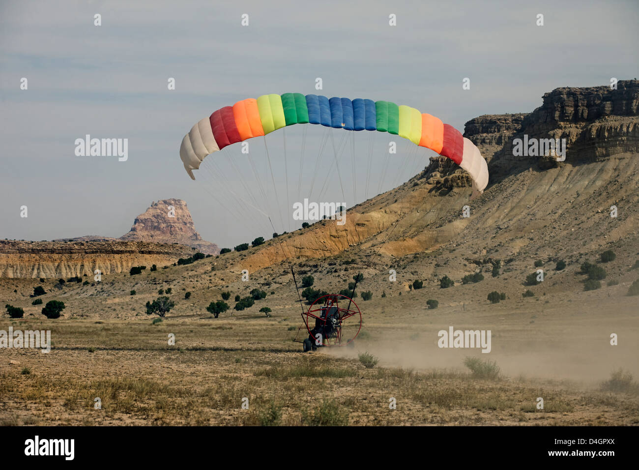 Aircraft Ultralight parachute takeoff Utah desert 0388.jpg Stock Photo
