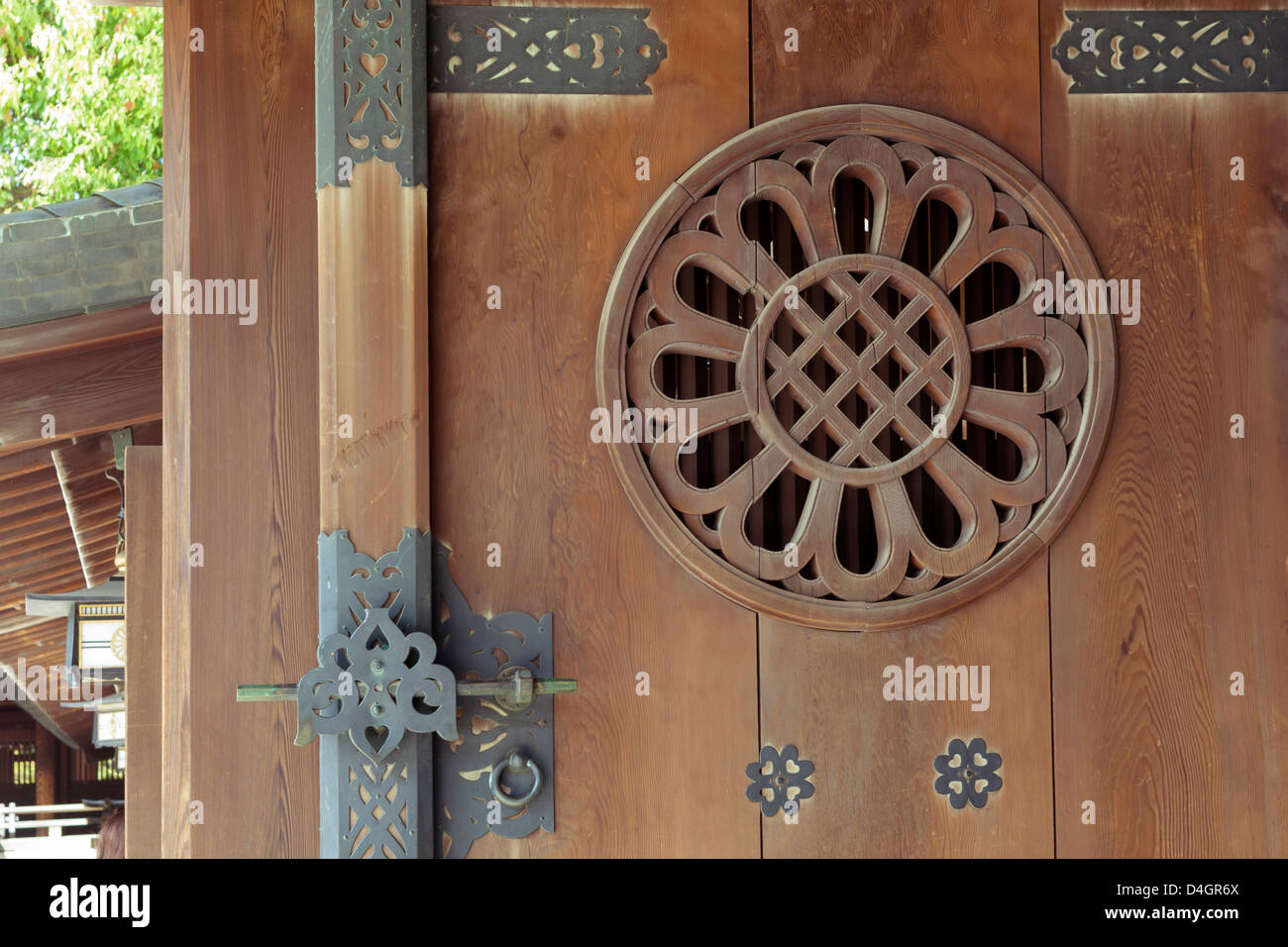 Detailed Pattern Of Open Wooden Door Of Japanese Temple In