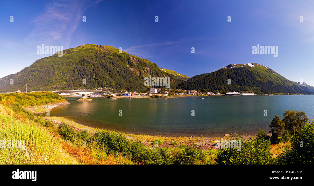 Juneau Alaska in the summer, a panoramic view of the capital city of Alaska. Stock Photo