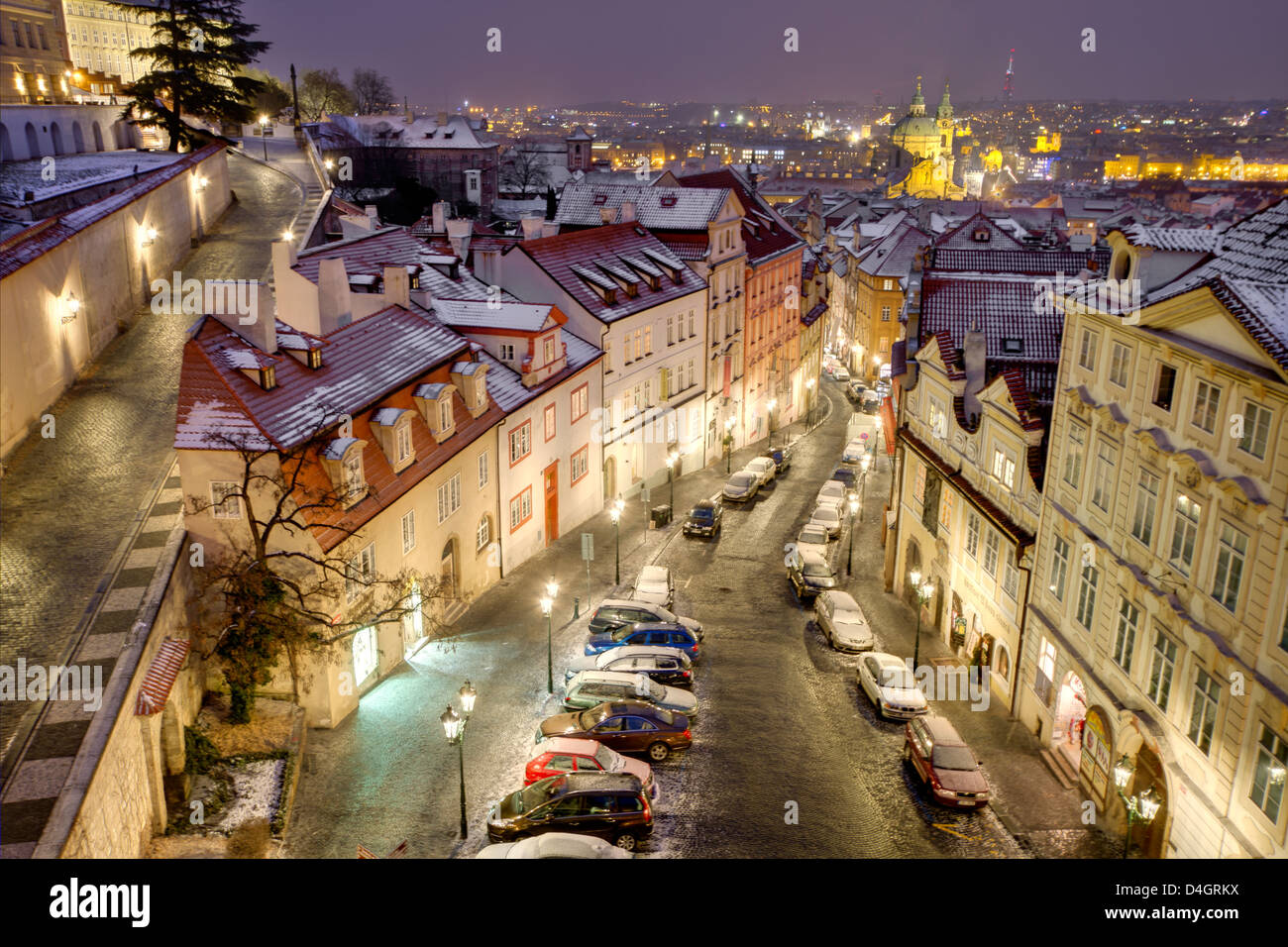 Nerudova street in night Prague Stock Photo Alamy