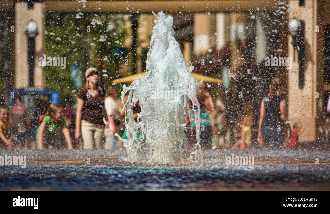 Water fountain shopping mall. Decorative fountain with dancing water in