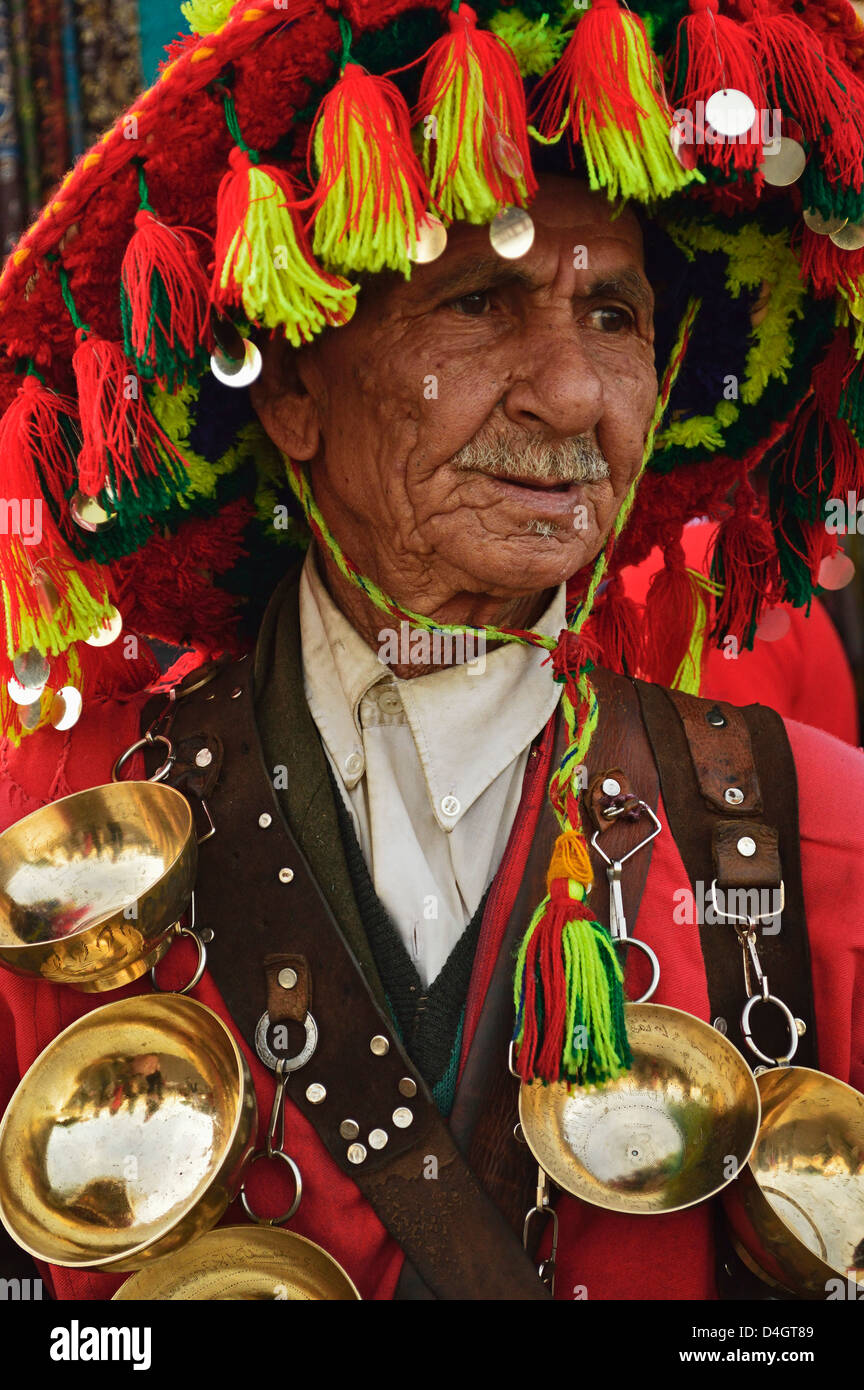 Portrait of guerrab (water carrier), Marrakesh, Morocco, North Africa Stock Photo