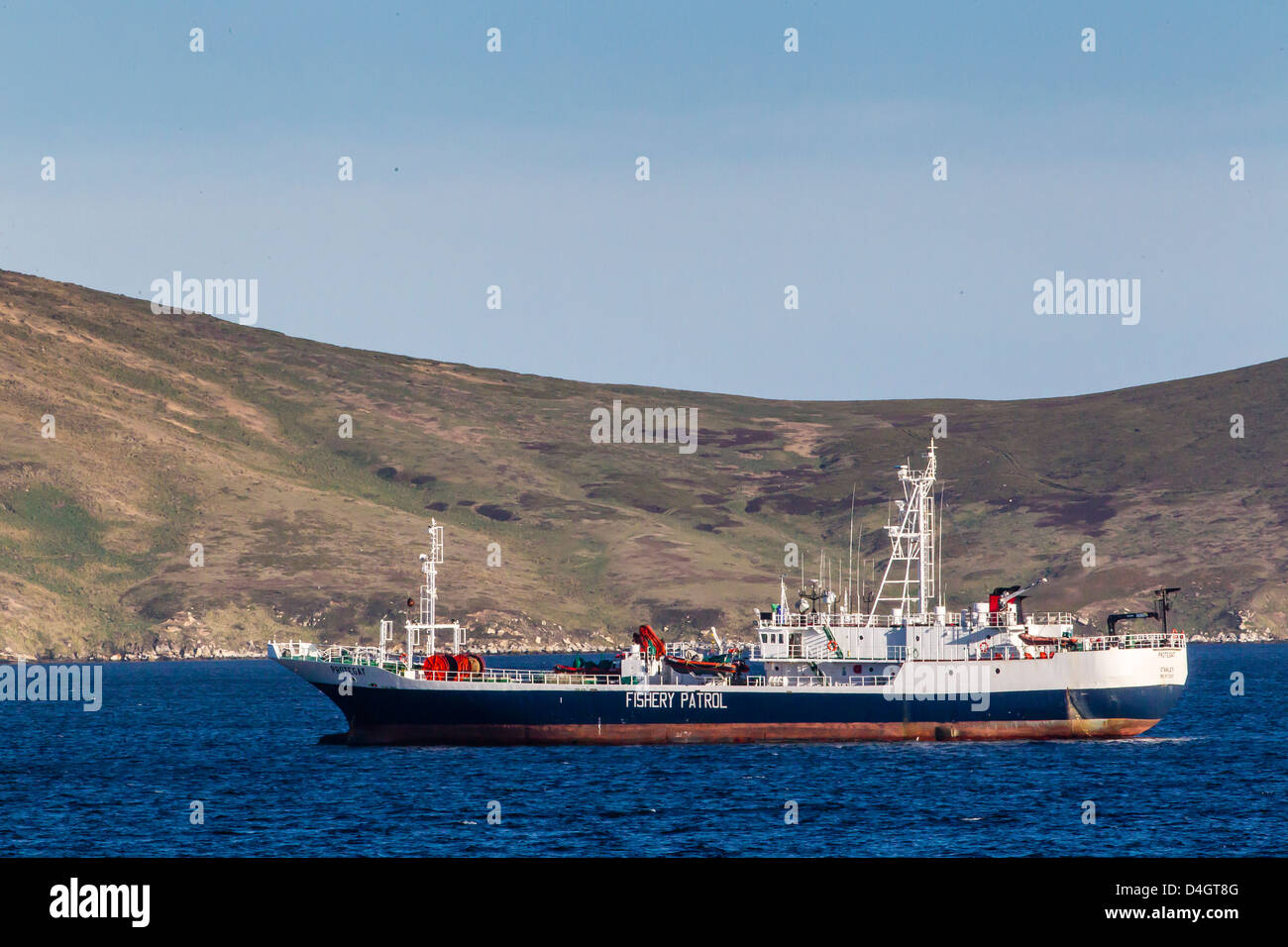 Fishery Patrol ship in the port of Stanley, East Falkland Island, South Atlantic Ocean, South America Stock Photo
