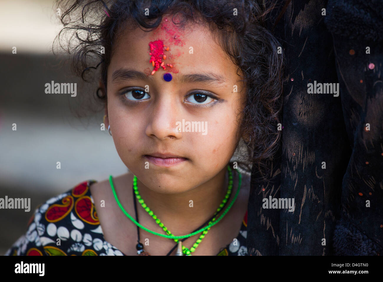Hindu girl, Prithbhinarayan or Prithvinarayan Hindu Temple, Gorkha Durbar, Gorkha, Nepal Stock Photo