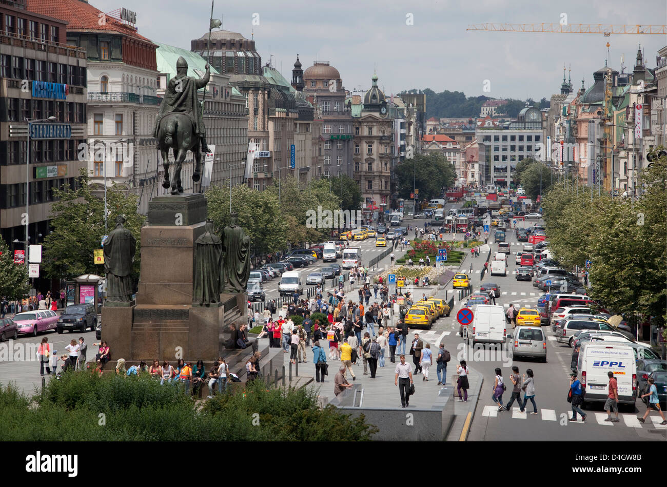 Wenceslas Square and St. Wenceslas statue, Prague, Czech Republic Stock Photo