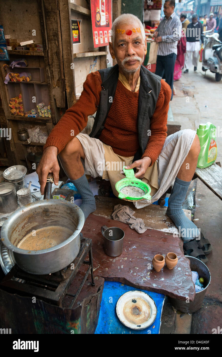 A chai wallah (tea seller) poses for the camera in Mathura, West Uttar