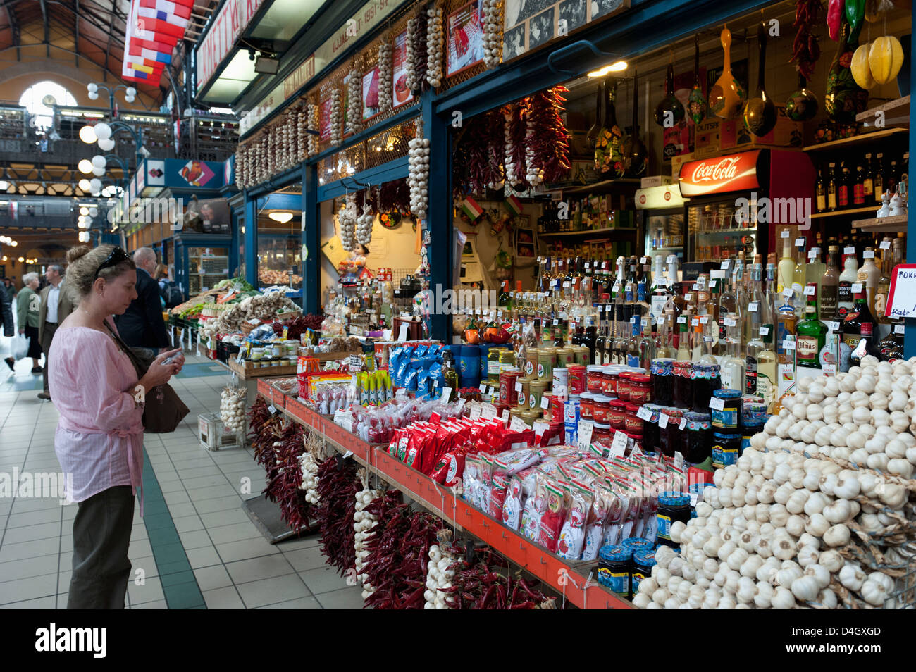 Woman shopping  inside Nagycsarnok Market Budapest  